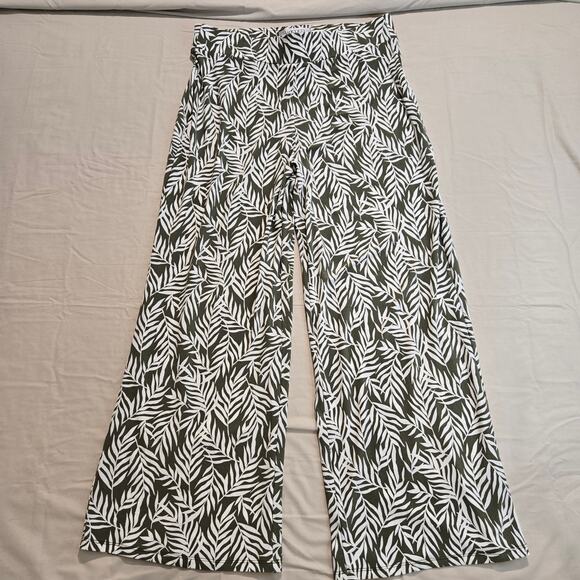 Kasper Leaf Print Pull-on Wide Ankle Pants Everyday Knit Size M Casual - Picture 1 of 7